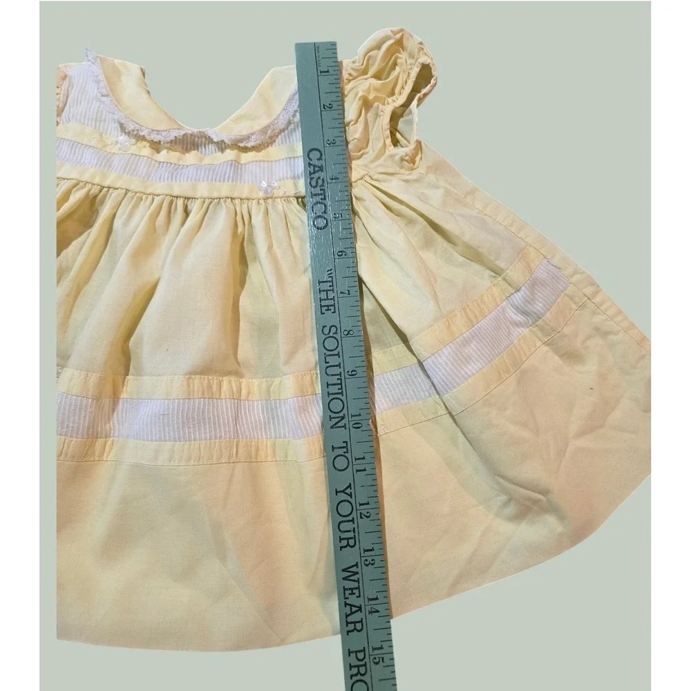 Baby Togs Vintage Sun Dress Kids 18M Yellow Peter Pan Collar Lace Trim